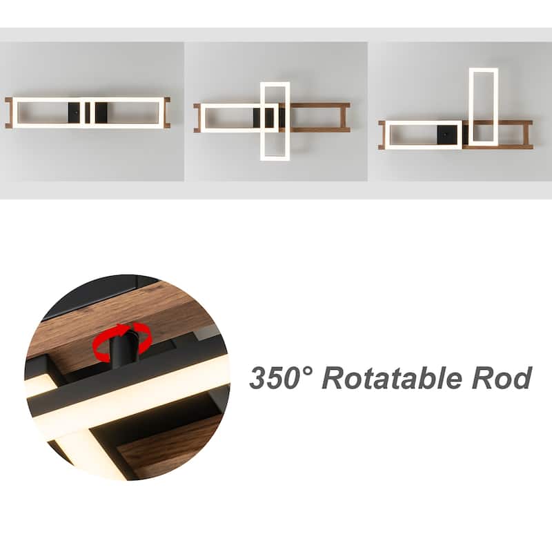 Integrated LED Rectangle Wood Semi Flush Mount Ceiling Light for Hallway Foyer