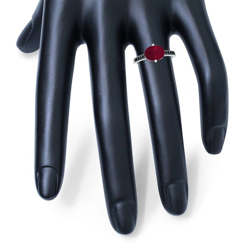 Marquee Jewels Ruby and Black Diamond Ring in 10K White Gold