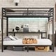 preview thumbnail 2 of 22, Black Metal Bunk Bed with Desk ,Shelves ,LED and USB Queen Over Twin XL