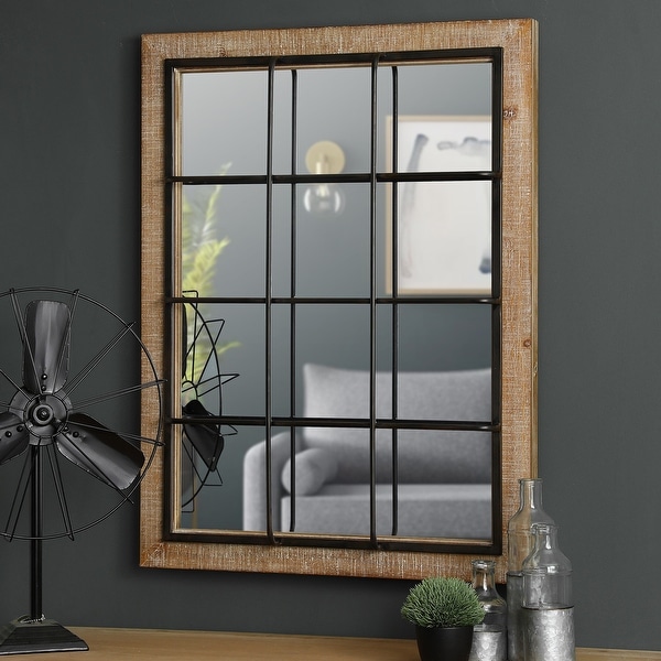 Glitzhome 32"H Farmhouse Wooden Metal Windowpane Wall Mirror - 32". Opens flyout.