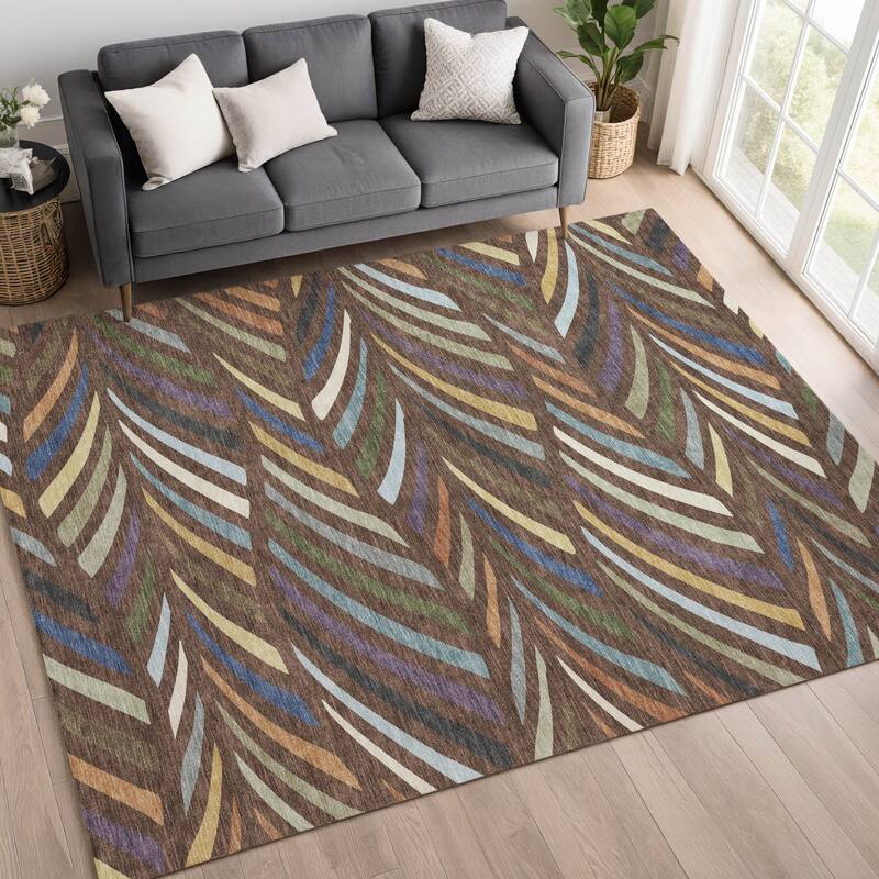 Machine Washable Indoor/ Outdoor Modern Feather Chantille Rug