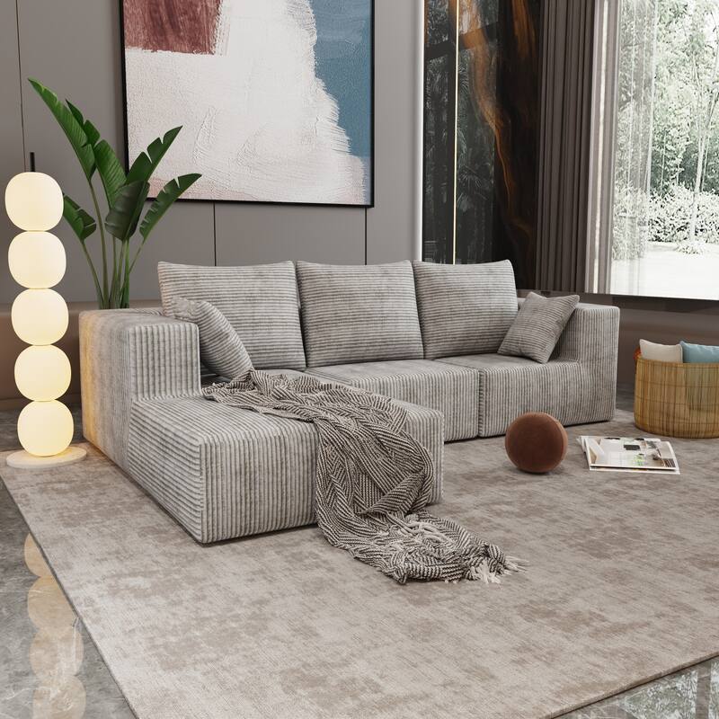 Gray Corner Combination Sofa, Fabric & Foam, 107x39x26 inches, 152 lbs