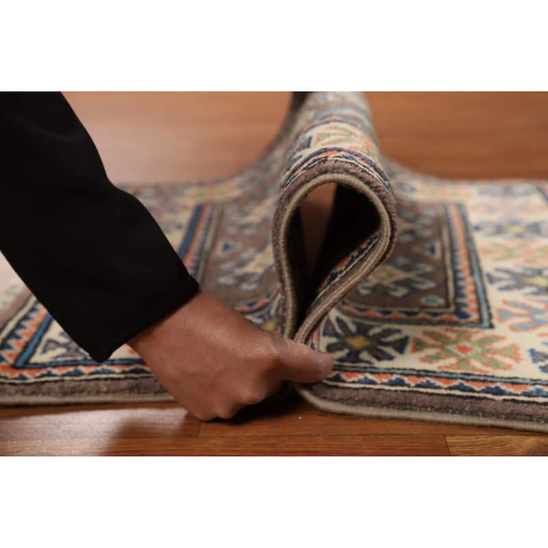 Traditional Kazak Oriental Foyer Rug Hand-Knotted Brown Wool Carpet - 2'0"x 3'0"