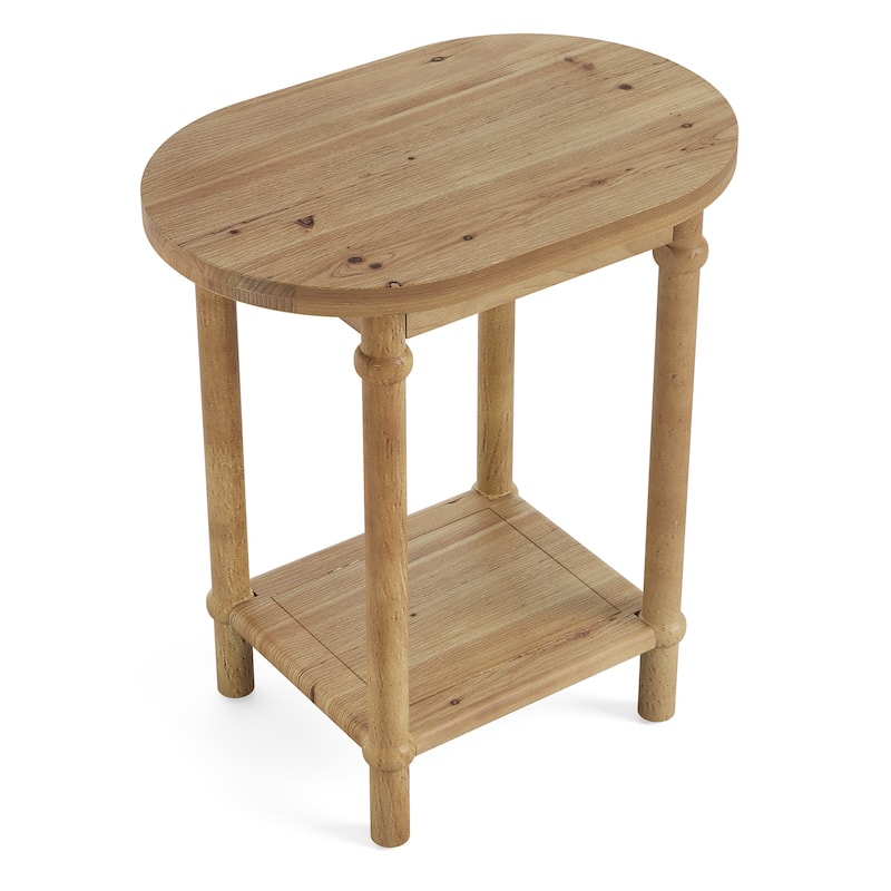 2-Tier Solid Wood End Table with Storage Shelves, Side Accent Table Nightstand for Living Room Bedroom