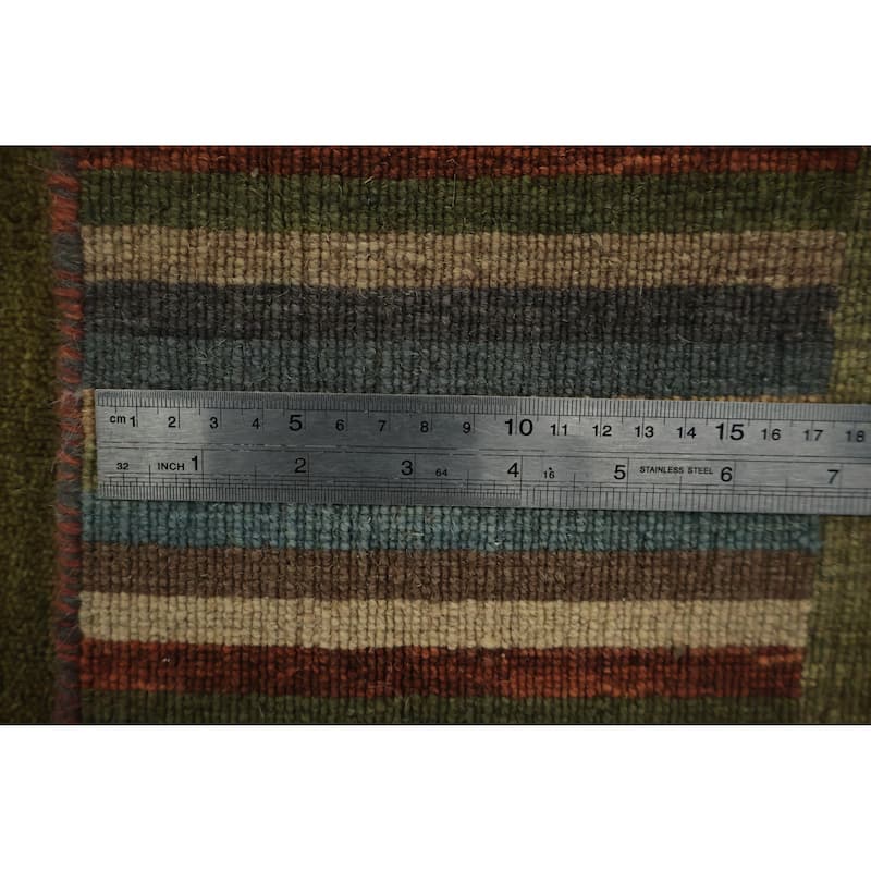 Hand Knotted Oriental 100% Wool Carpet Modern Geometric Green Gabbeh Area Rug - 5' 7'' X 3' 5''
