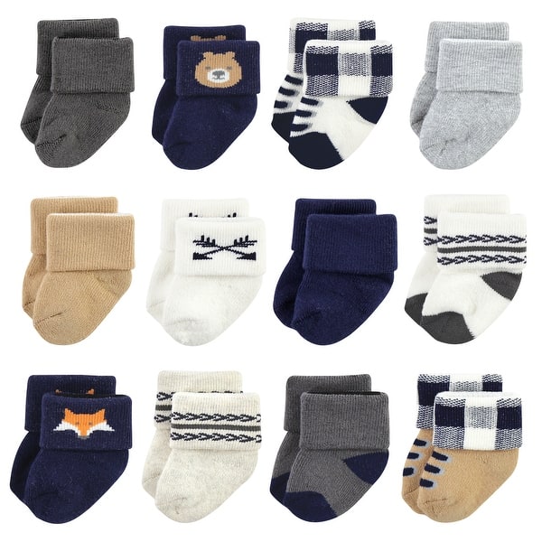 slide 1 of 1, Hudson Baby Infant Boy Cotton Rich Newborn and Terry Socks, Forest 12-Pack 0-6 Months - Blue Forest