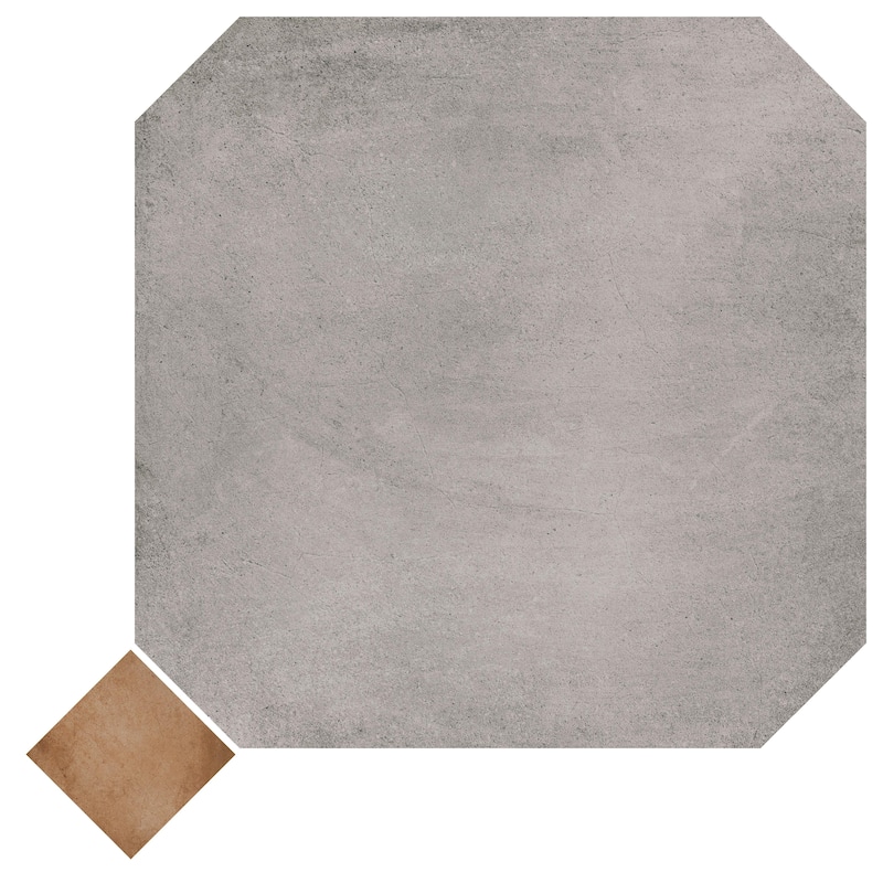 Merola Tile Laverton Octagon Gris with Taco Natural 7-7/8" x 7-7/8" Porcelain Floor and Wall Tile