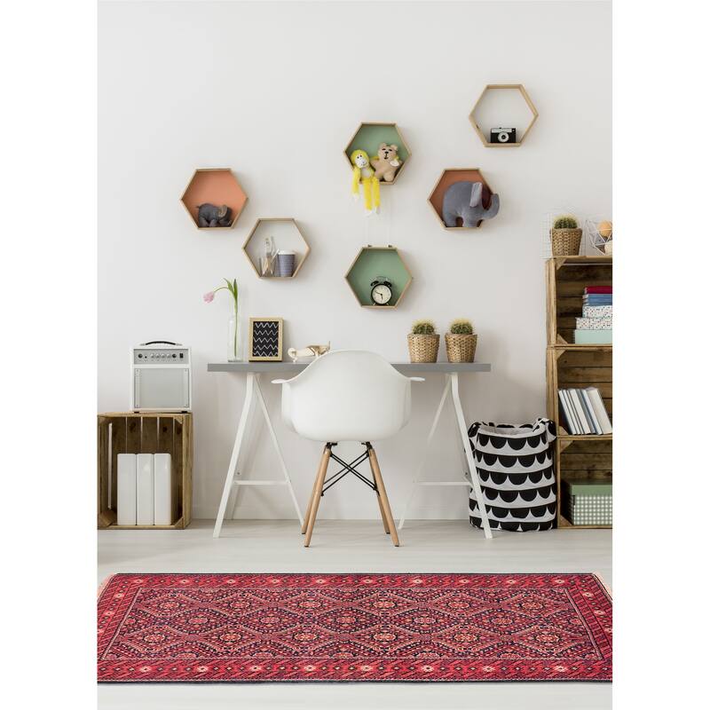 ECARPETGALLERY Hand-knotted Teimani Red Wool Rug - 2'10 x 5'3