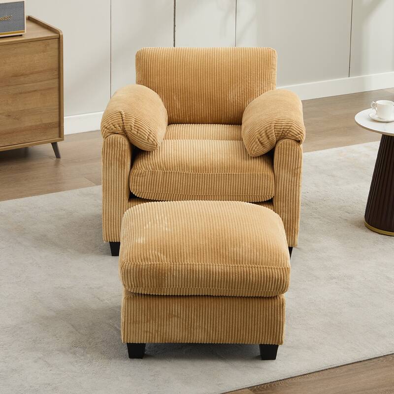 Corduroy Single Sofa Chiar with A Removable Ottoman
