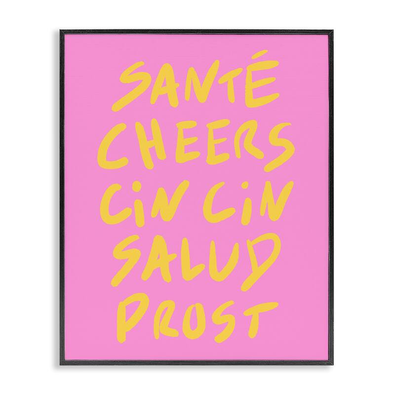 Stupell Multilingual Cheers on Pink Framed Giclee Art Design By House of Lulu - 16 x 20 - Black
