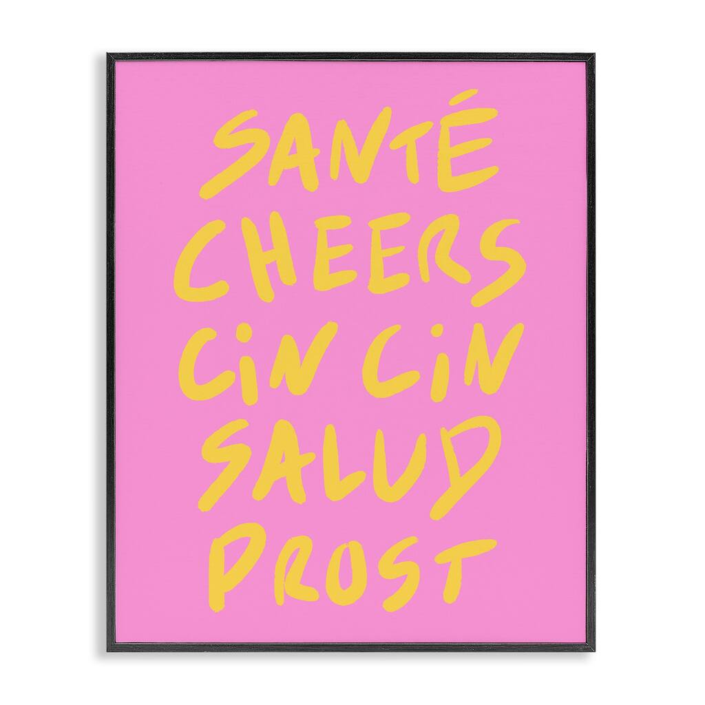 Stupell Multilingual Cheers on Pink Framed Giclee Art Design By House of Lulu