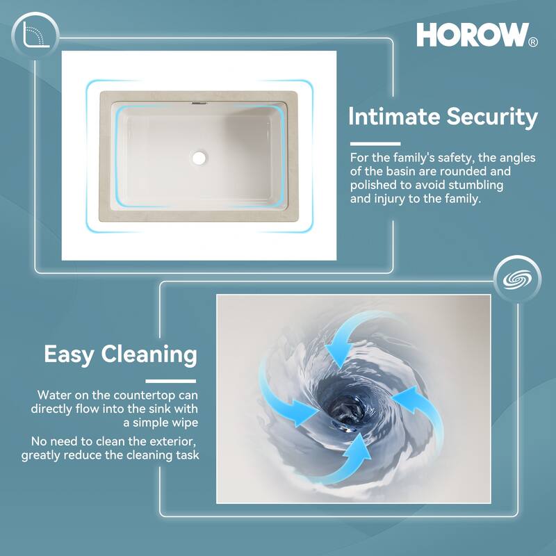 HOROW 23.63 in Rectangular Undermount Ceramic Bathroom Sink in Biscuit with Overflow Drain