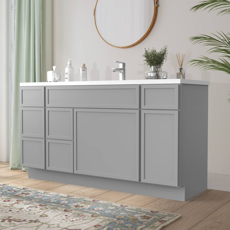 Vanity Art 60" Birch Freestanding Bathroom Vanity Cabinet without Top