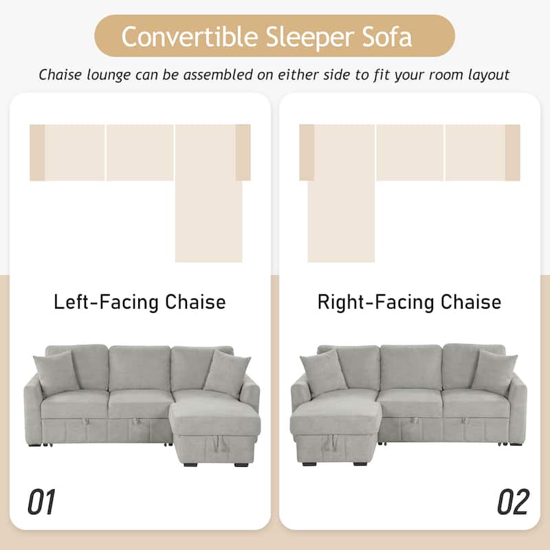 90" L-Shaped Sectional Sleeper Sofa - Reversible Storage Chaise, Drop-Down Center Console, Modular Living Room Couch
