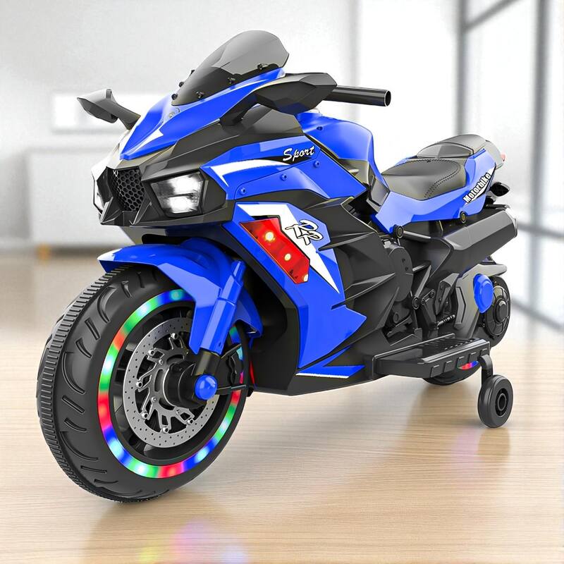 12V Kids Electric Motorcycle for Ages 3-6, 4MPH Max Speed, Bluetooth & USB Music, 100 lb Capacity - Blue