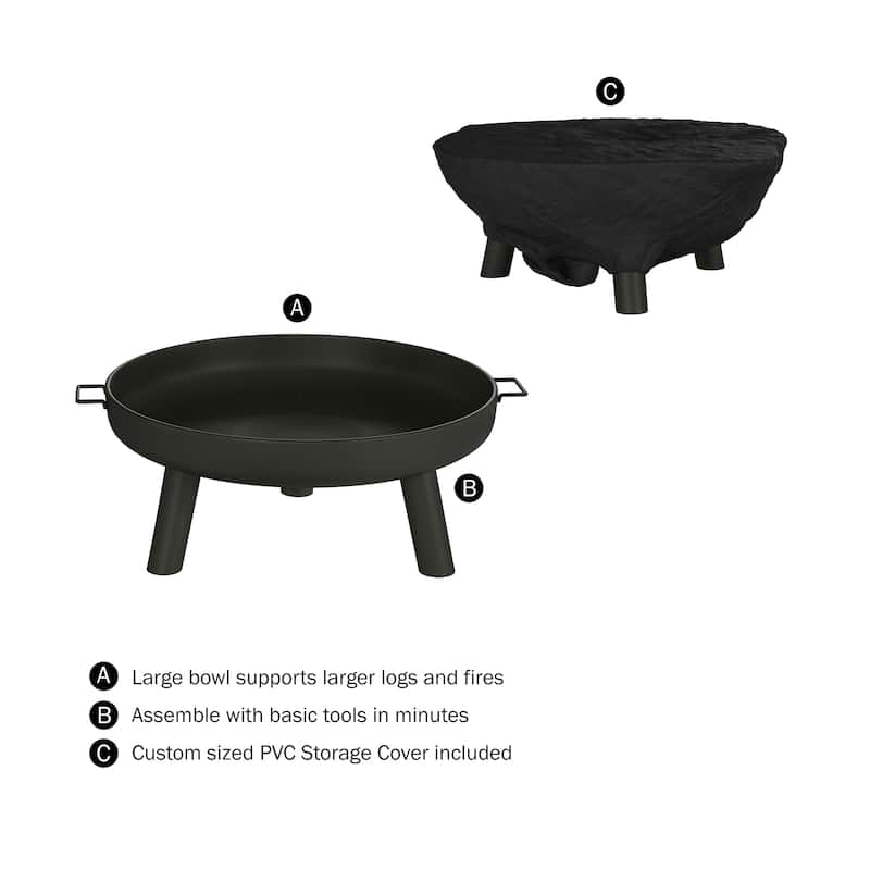 Pure Garden Black Steel 27.5" Wood Burning Outdoor Fire Pit - 27.55 x 27.55 x 13.5