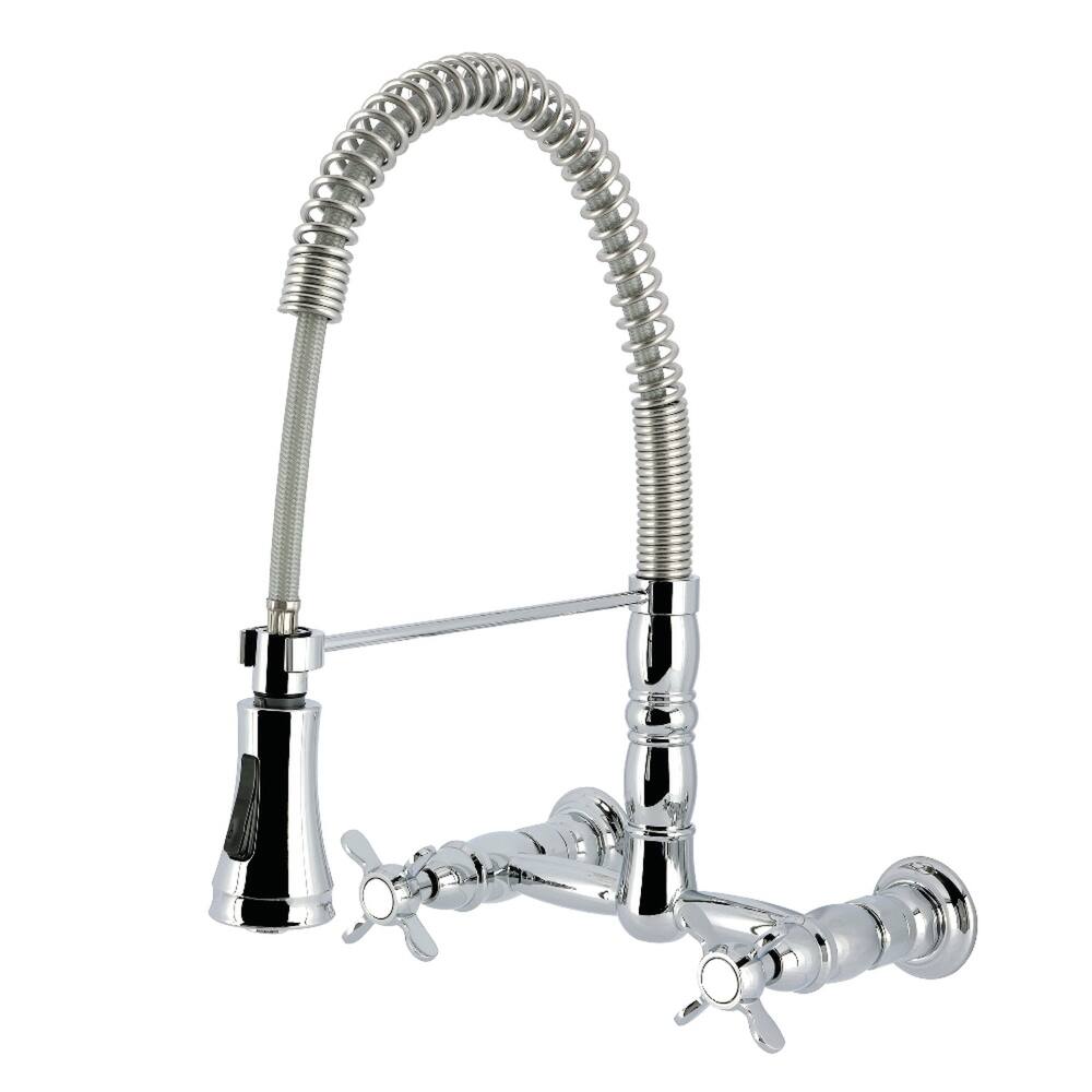 Kingston Brass Essex Double-Handle Wall-Mount Pre-Rinse Bridge Kitchen Faucet