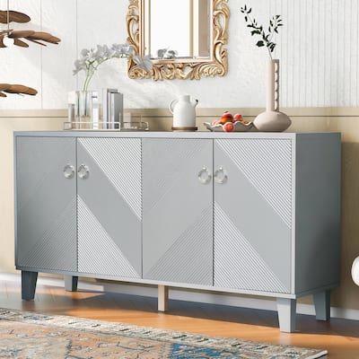 Buffet Cabinet Console Table Sideboard with Geometric Patterns, Silver