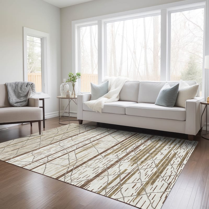 Machine Washable Indoor/ Outdoor Modern Global Chantille Rug