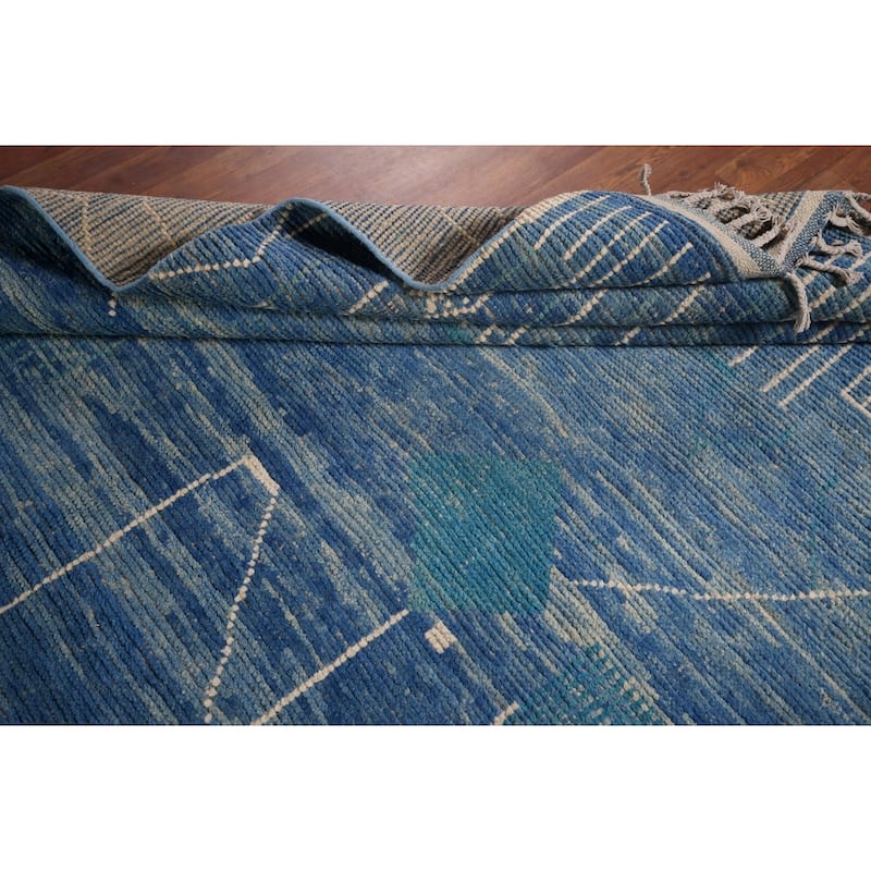 Blue Moroccan Area Rug Hand-Knotted Wool Carpet - 5'10"x 9'4"