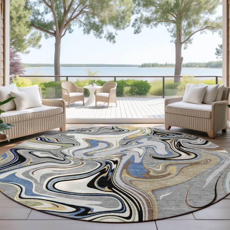 Machine Washable Indoor/ Outdoor Contemproary Fusion Chantille Rug - Gray - 8' x 8'