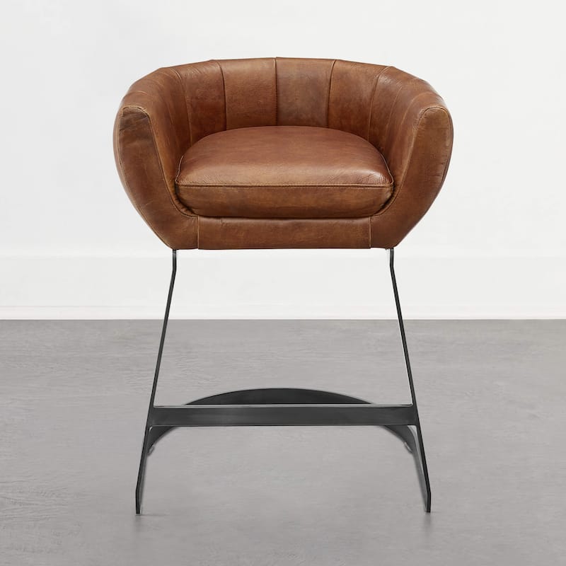 Art Leon Genuine Leather Barstool Counter Stool - Single - Cognac