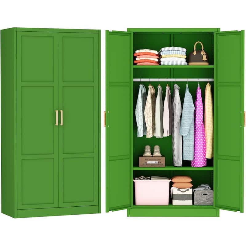 Modern Metal Lockable Wardrobe Armoire Storage Cabinet - Green