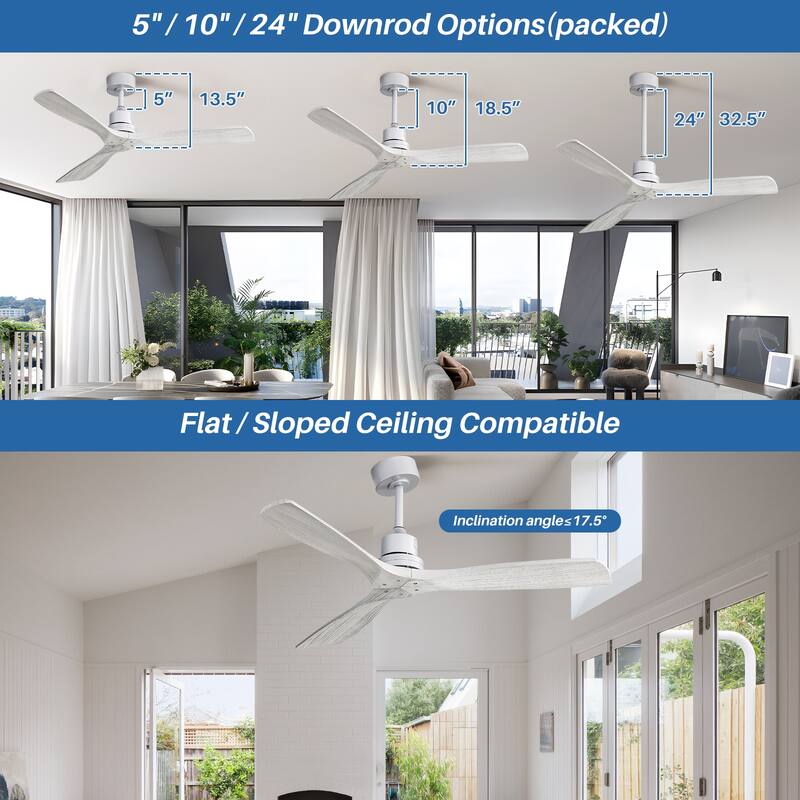 Sofucor 52" Indoor Wood Ceiling Fan Light with Remote, Integrated Light Optional