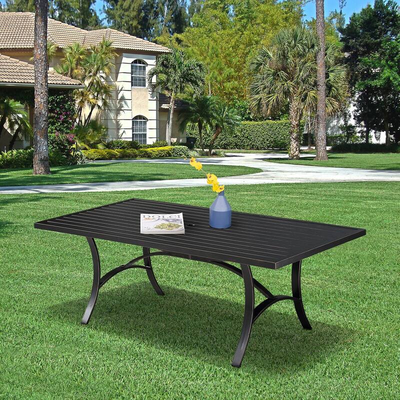 Clihome 82/60 in. W Aluminum Steel Dining Table with Umbrella hole