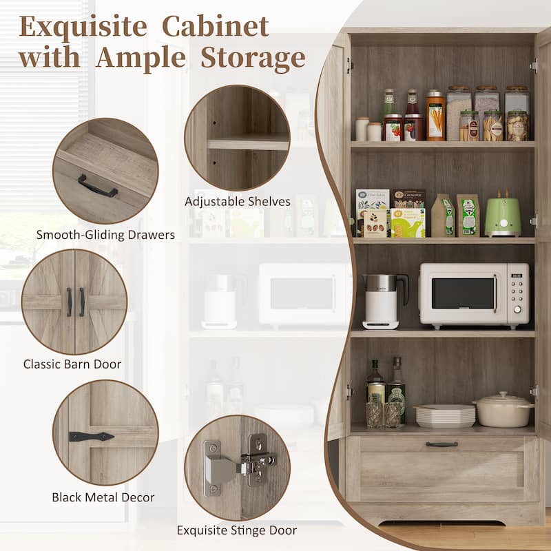 Beverage Cabinet with Drawer & Adjustable Shelves - Storage Organizer for Kitchen, Pantry, or Dining Room