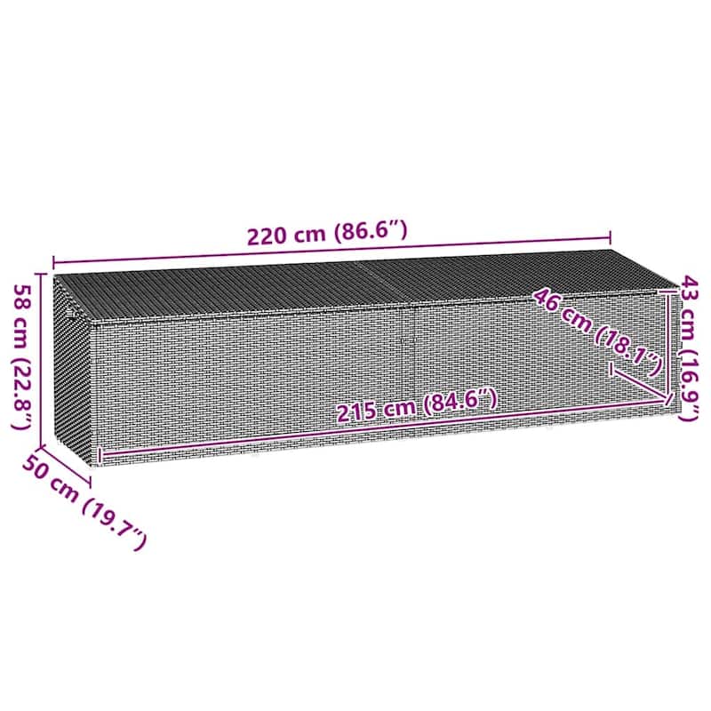 vidaXL Garden Storage Box Grey PE rattan, Powder-Coated Steel Large - 19.7 x 86.6 x 22.8