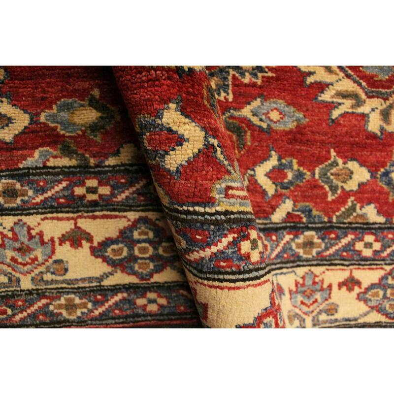 Tribal Super Kazak Bodhi Red/Gold Hand Knotted Wool Rug - 4'1'' x 5'5''
