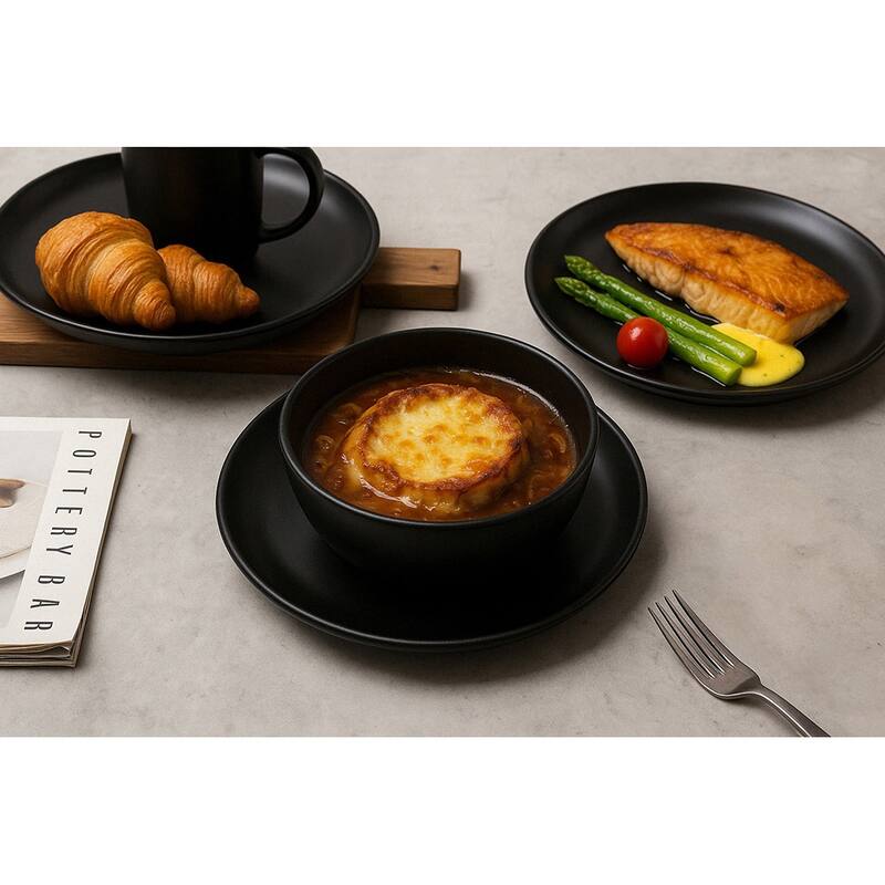 12PC Stoneware Dinnerware Set, Microwave Dishwasher Safe Stackable