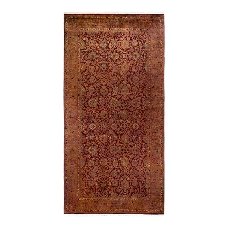 Overton Hand Knotted Wool Vintage Inspired Modern Contemporary Overdyed Gold Area Rug - 6' 3" x 12' 4"