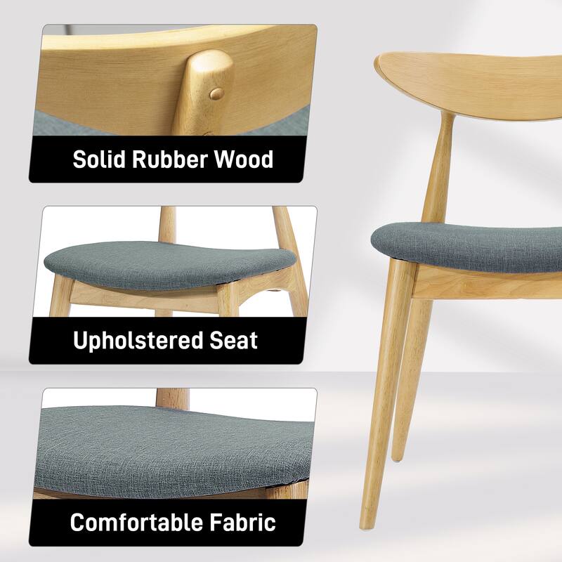 Set of 2 Retro Rubberwood Chairs with Ergonomic Back & Plush Cushions