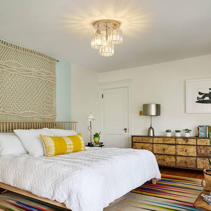 Semi Flush Mount Ceiling Light, Kitchen Ceiling Light Fixtures, Three Light Golden Ceiling Lighting for Entryway Stairway