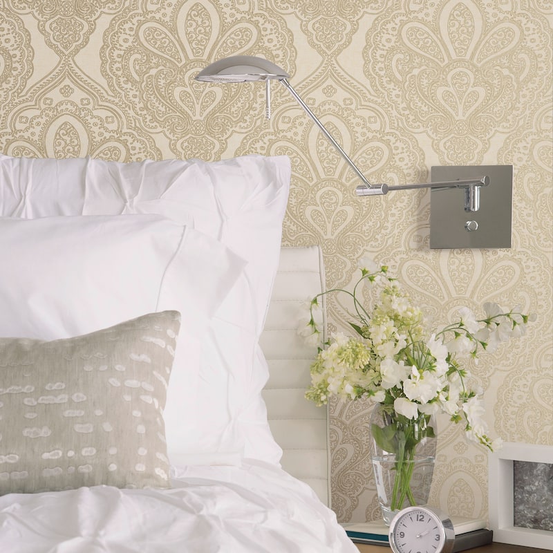 Galerie Wallcoverings Emporium 3D Embossed Mehndi Damask Non-woven Metallic Wallpaper Roll