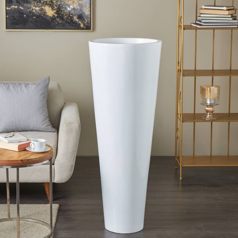 White Fiberglass Minimalistic Decorative Vase - White - 18"W, 48"H