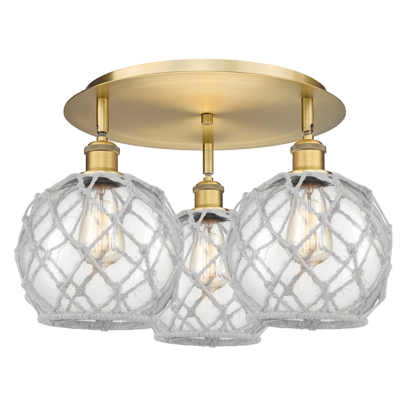 Innovations Lighting 516-3C-12-20 Farmhouse Rope Semi-Flush Farmhouse - Brushed Brass / Clear Glass with White Rope