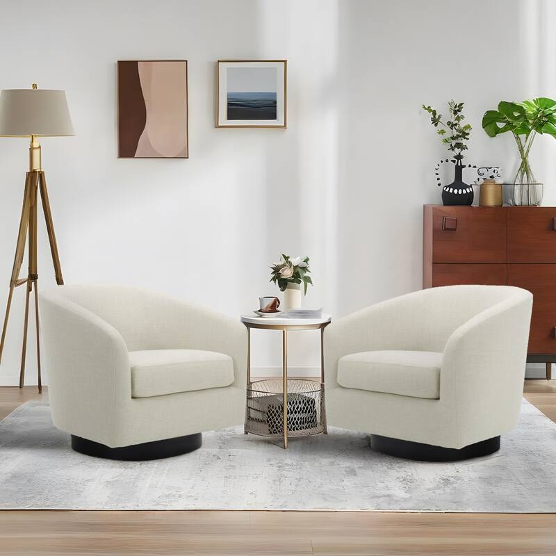 2 Set 360°Swivel Fabric Accent Chairs Barrel Armchairs - 28.4"W x 25.5"D x 26.7"H - Fabric-Beige