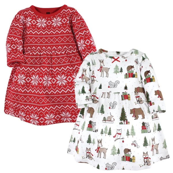slide 1 of 1, Hudson Baby Infant and Baby Girl Cotton Dresses, Christmas Forest 0-3 Months - Christmas Forest