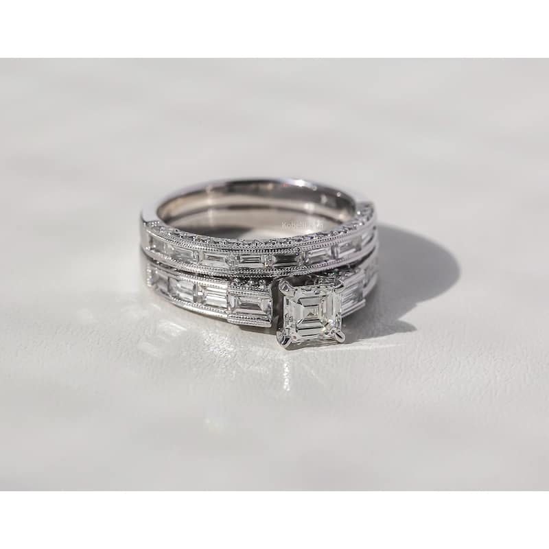Kobelli 2.03 Carat Natural Diamond 18k Solid White Gold Asscher Geometric Art Deco Style Kyla 2pc Bridal Set (GH/VS)