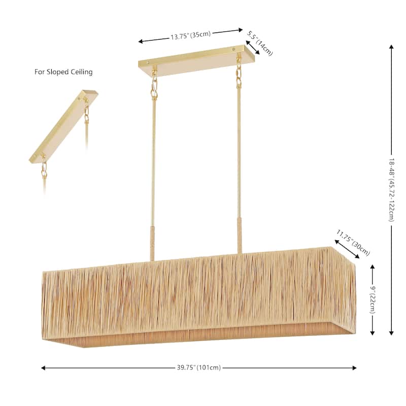 SAFAVIEH Lighting Hanke Extendable Pendant - 40 In. W x 12 In. D x 18-48 In. H - Natural/Gold - 40Wx12Dx48H