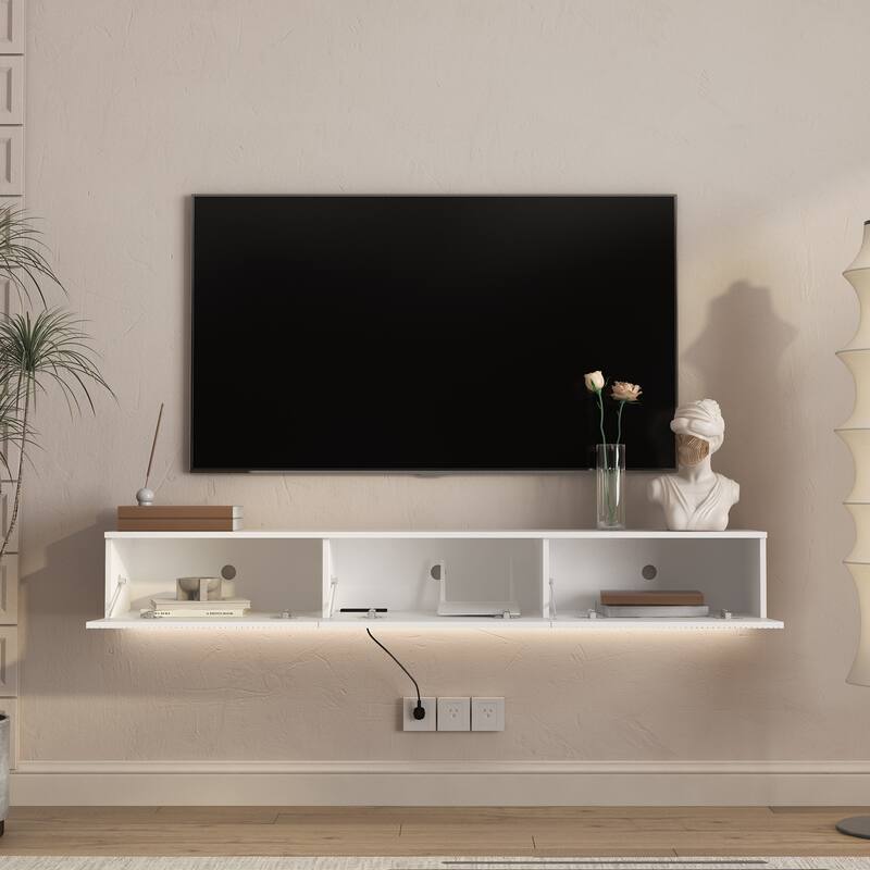 Floating TV Stand with 16-color LED Lights, Wall Mounted Media Console Entertainment Center for 55 60 65 Inch TVs