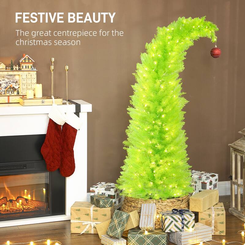 HOMCOM 5ft Whimsical Xmas Tree: Red Ball, 200 LED, 438 Tips, Metal Base, Green