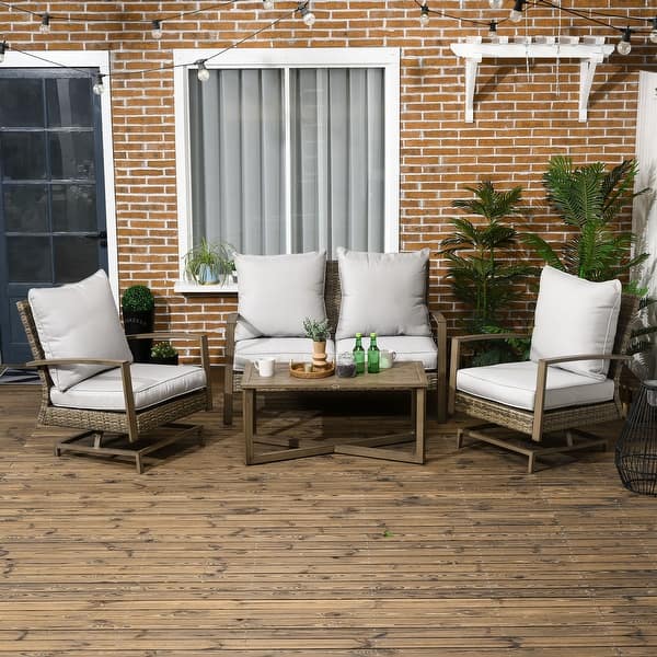 slide 2 of 9, Outsunny 4 Piece Patio Furniture Set with Cushions, Outdoor Conversation Sets with Rattan Rocking Chair Dark Grey