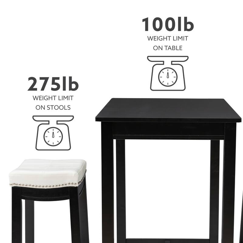 3-Piece Bar Table and Stool Set- 47.25" - Black and White