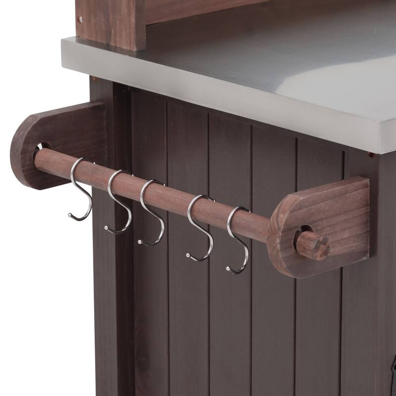 54.1" Outdoor Kitchen Island,Outdoor Grill Cart on Wheels, Potting Bench Table with Stainless Steel Top and Storage Cabinet