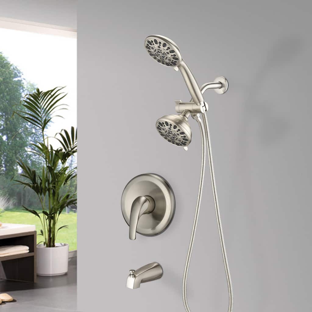 Tub And Shower Faucet With Handheld Sprayer Rain Dual 2in1 Shower Head Set Wall Mount Shower System With Pressure Balance Valve
