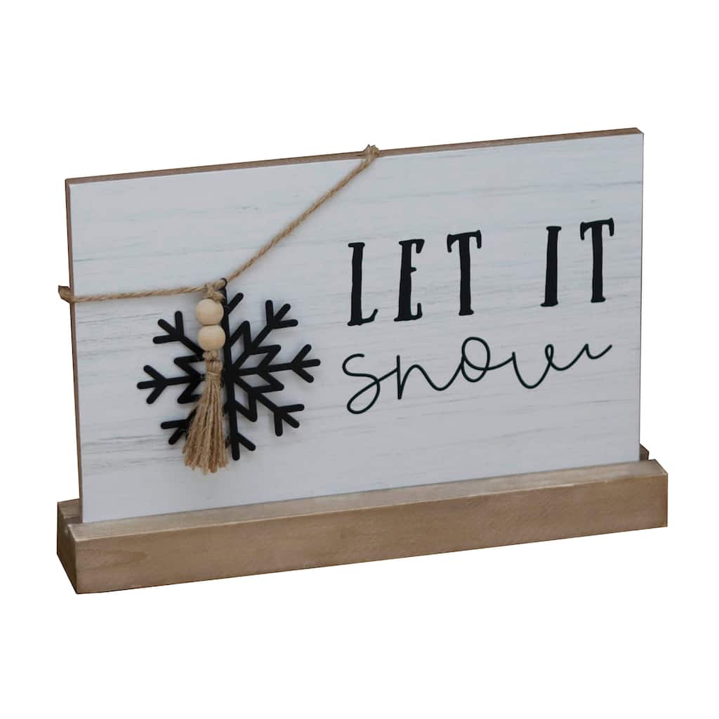 Transpac Wood 7.88 in. Multicolor Christmas Tabletop Decor on Base with Snow Detail